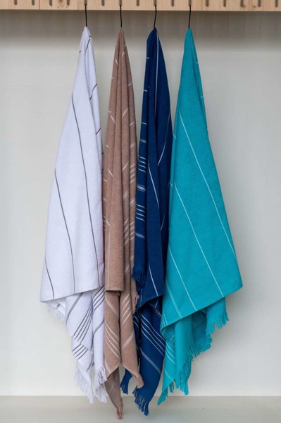 Olima Striped Beach&Spa Peshtemal Towel - White / Light Navy