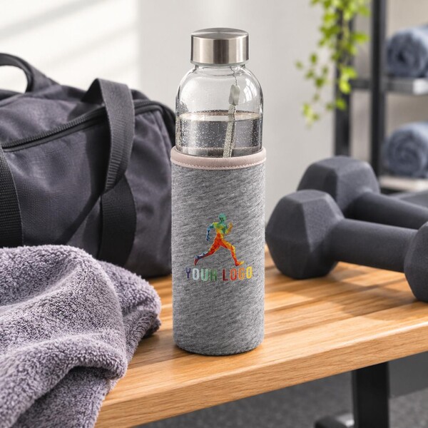 Staklena boca (500 ml) s neoprenskim rukavom Nika - Grey