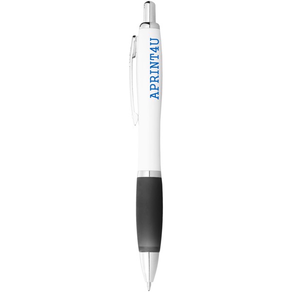 Nash ballpoint pen with white barrel and coloured grip - White / Solid black