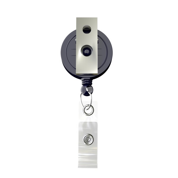 Retractable badge reel in round shape with ⌀2cm logo - Deep Navy Blue / Bull Dog Clip