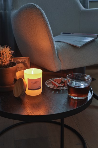 Ukiyo scented candle bamboo lid, 600g glass jar - White