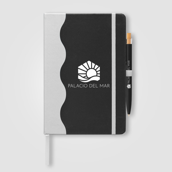 Grete Recycled Wave Pattern Journal Pen Set - A5 - Black / Silkscreen