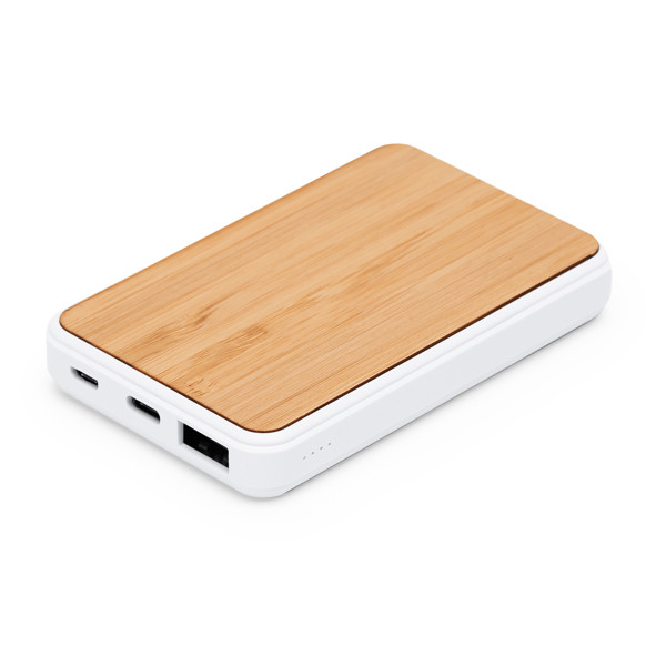 Personalised bamboo and ABS power bank 5000 mAh with dual USB-C port