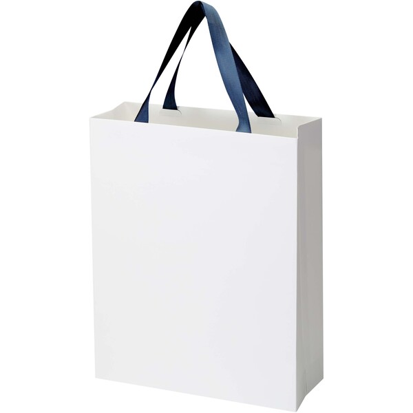 Smartfold 210 g/m² paper bag with ribbon handles and matt lamination -  31 x 12 x 39 cm - Blue