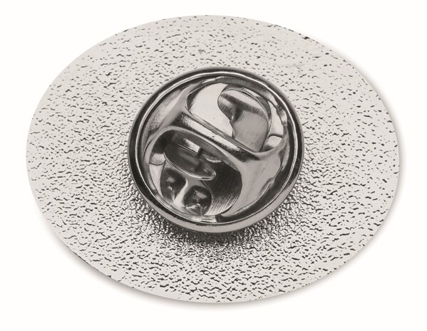 Oval metal lapel pin with doming - Nickel / Individual polybag