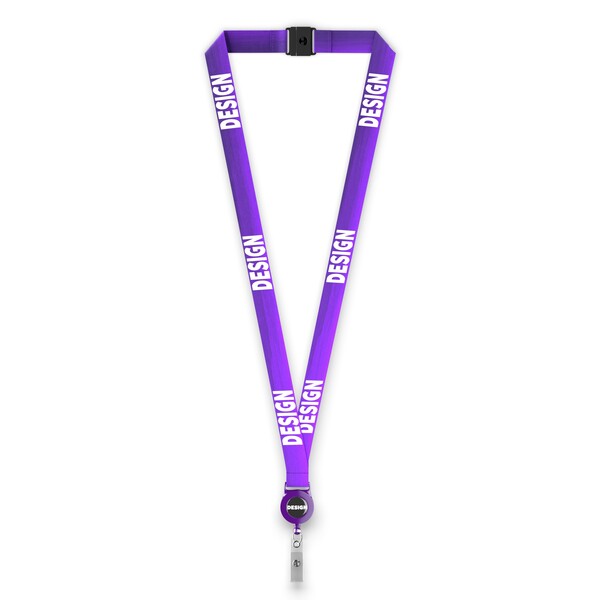 Polyester Sublimation Lanyard mit Ausweishalter - Full Color / Lebhaftes Lila / 15mm Breite / Sicherheitsverschluss