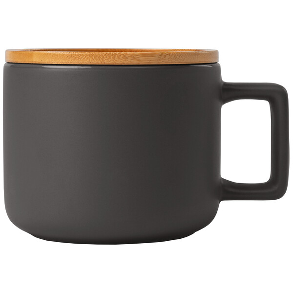 Mug Café Virtuoso en céramique avec couvercle en bambou – 355 mL - Ceram-X - Noir / Laser