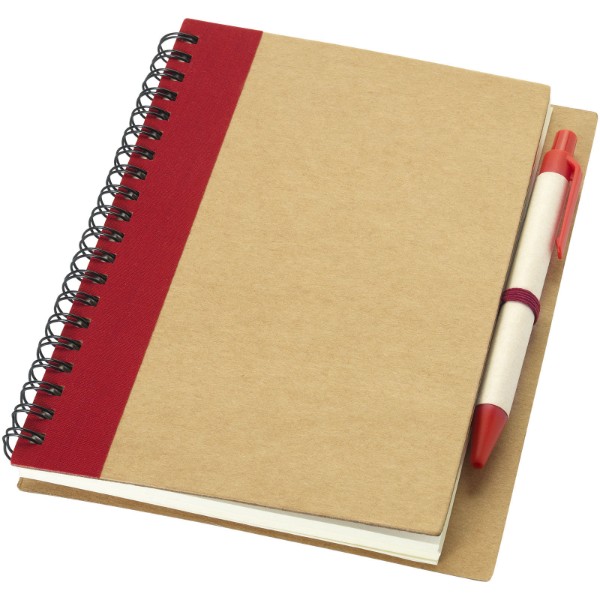 Zápisník s perem Priestly z recyklovaného papíru - Přírodní / Červená s efektem námrazy