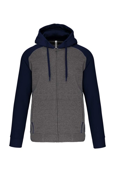 Unisex Two-Tone Zipped Hooded Fleece Jacket - Grey Heather / Sporty Navy / 2XL