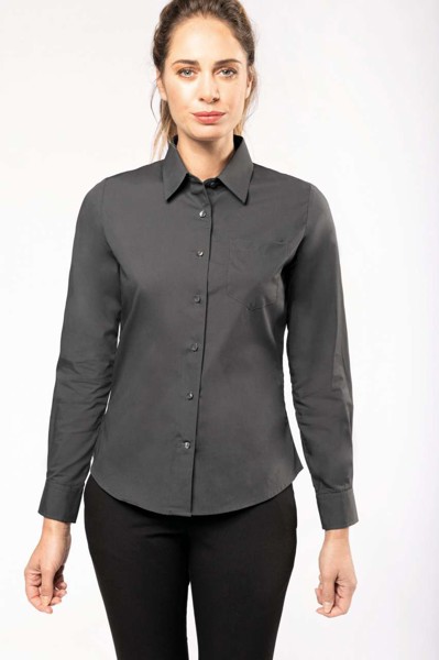 Ladies' Long-Sleeved Cotton Poplin Shirt - White / L