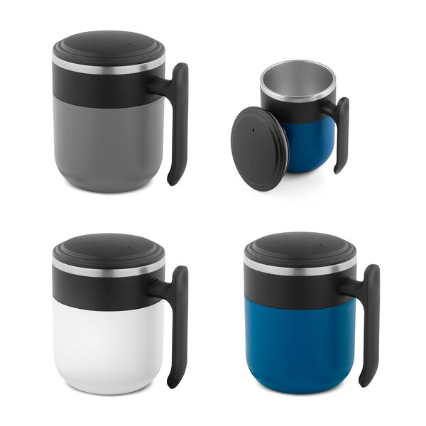 MALDINI. Caneca de viagem com parede interior em aço inoxidável e acabamento mate 400 mL - Branco