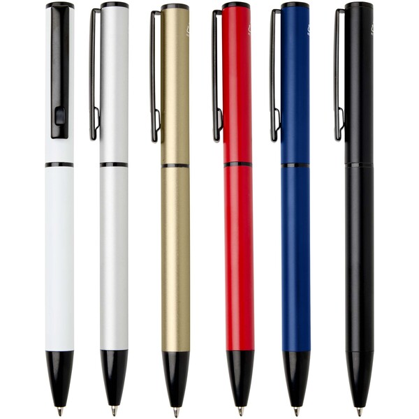 Verton recycled aluminium twist ballpoint pen with sleeve (blue ink) - White
