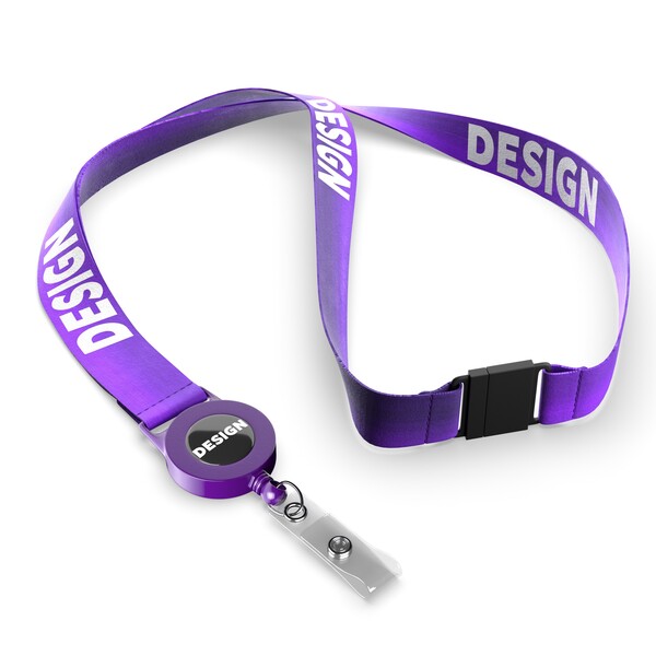 Polyester sublimation badge reel lanyard - Vivid Purple / 15mm width / Safety breakaway