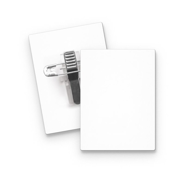 BADGE PLASTIQUE (PS) RECTANGLE 43x58 mm AVEC PINCE EPINGLE