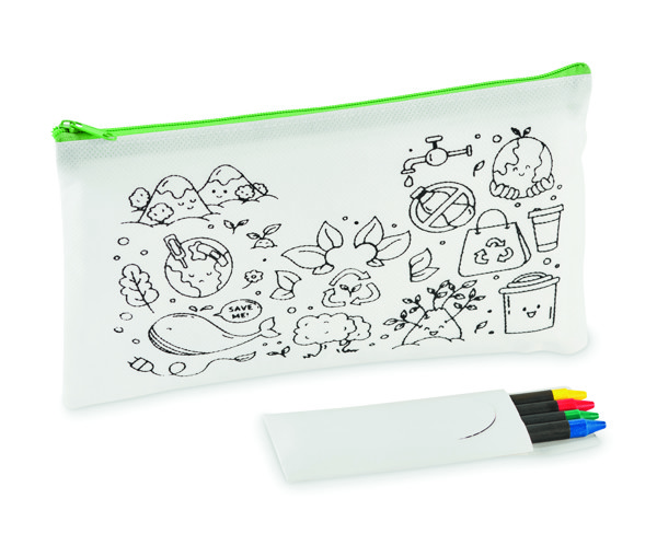 Pencil case with 4 crayons - Lime