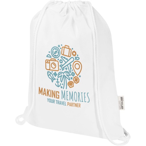 Oregon Blend 140 g/m² GRS recycled drawstring bag 5L - White