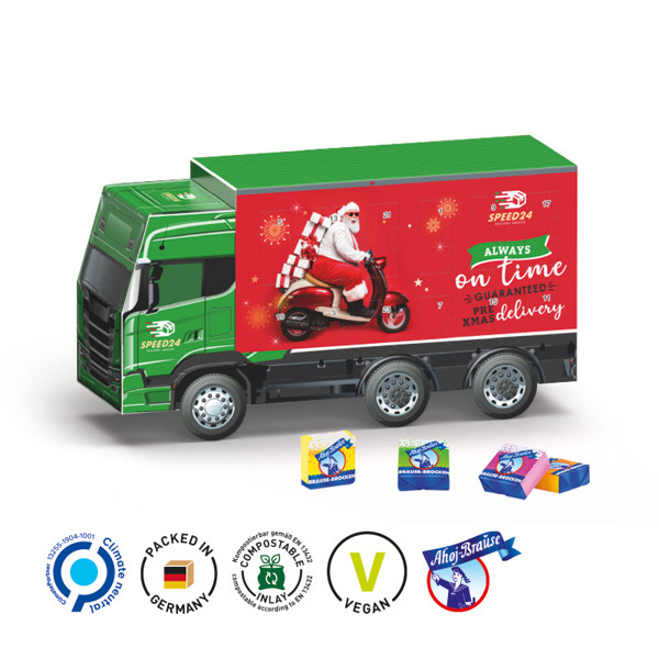 Adventskalender Lkw, Weiß / 24 Alpenmilch-Schokotäfelchen, 72 G