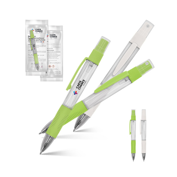 STYLO BILLE AVEC VAPORISATEUR 4 ml SOLUTION HYDROALCOOLIQUE - Blanc