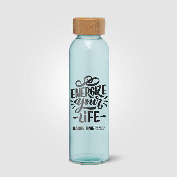 Alpine - 500 ml Glass Bottle with Bamboo Lid - Aqua / Silkscreen