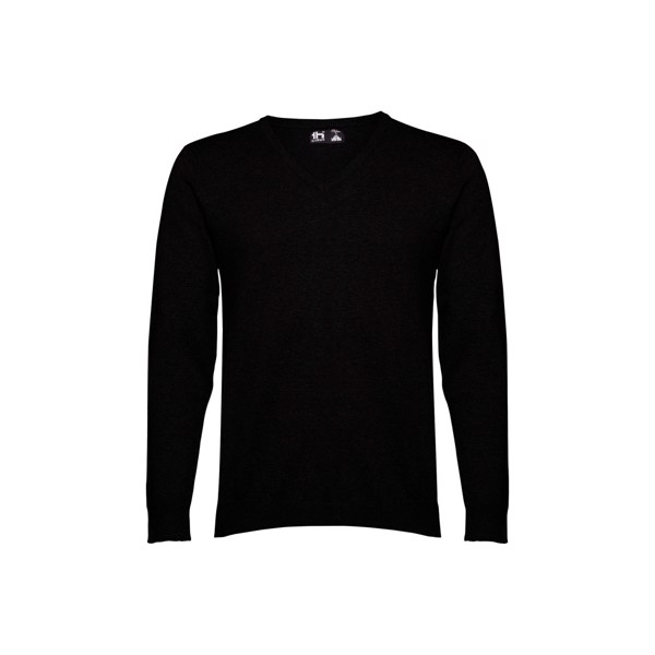 THC MILAN. Men's V-neck pullover in cotton and polyamide - Black / S