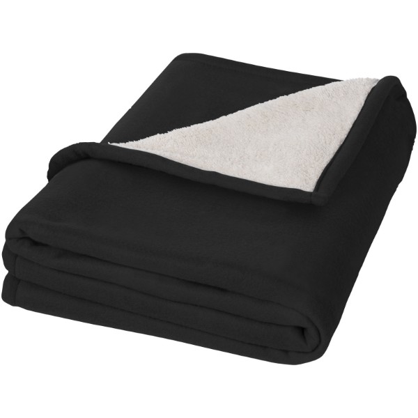 Springwood soft fleece and sherpa plaid blanket - Solid black / Off white