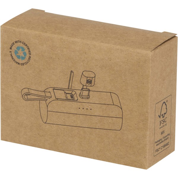 Batería externa tipo-C de plástico reciclado de 5000 mAh y 10 W con soporte abatible incorporado y cable 2 en 1 "Alnair" - Blanco