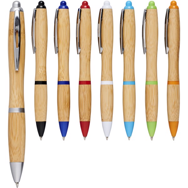 Stylo bille en bambou Nash (encre bleue) - Naturel / Argent
