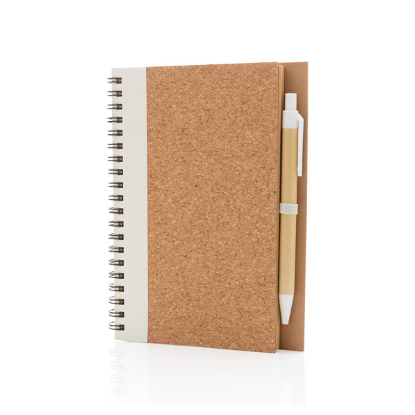 Cork spiral notebook with pen - White