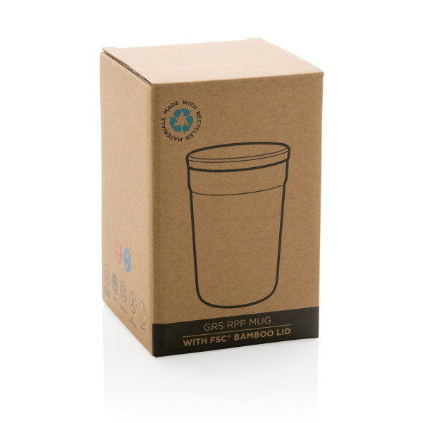 GRS certified recycled PP mug with bamboo lid - White