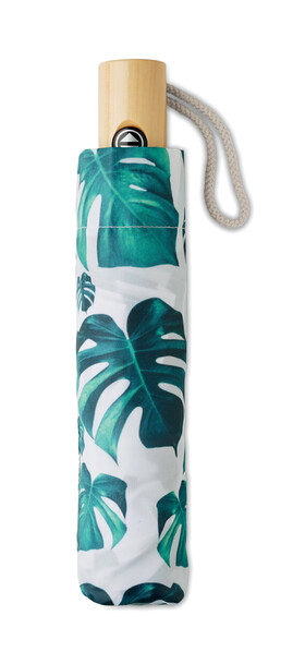 All-over printed storm umbrella. Wooden handle & auto open - Full colour