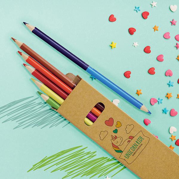 Crayon De Couleur En Bois, Bicolore, 12 Couleurs
