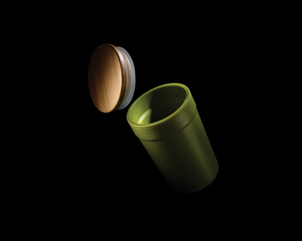 Mug 300ml en PP recyclé GRS avec couvercle en bambou - Vert