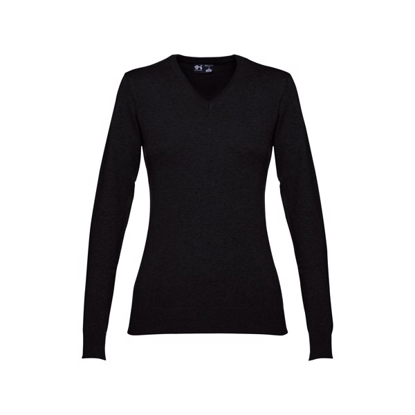 THC MILAN WOMEN. Pullover com decote em" V" para senhora em algodão e poliamida - Preto / L