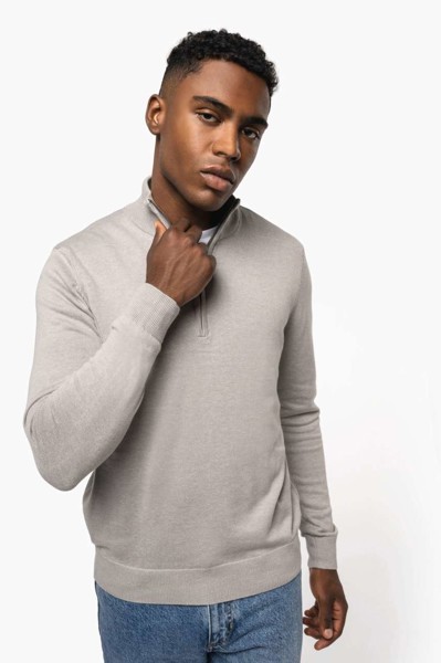 Men's Zip Neck Jumper - Grey Melange / XL