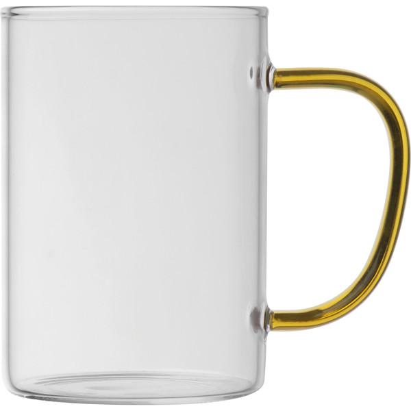 Glass mug with coloured handle EDDA - Yellow