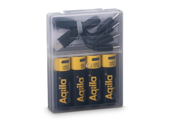Lot de 4 piles rechargeables AA Aqiila USB-C 2000 mAh