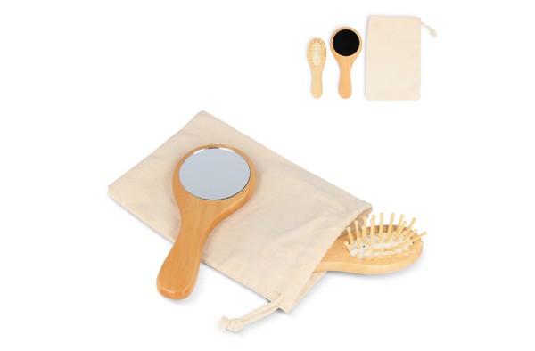 Schima superba wood Brush &amp; Mirror set - Nature