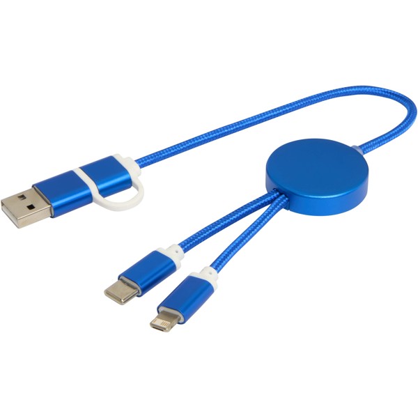 Câble 5 en 1 Alasia en aluminium et plastique recyclés de 30 cm pour la synchronisation des données et la charge rapide de 27 - Bleu royal