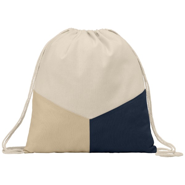 Triad - Multicolour Recycled Cotton Blend Drawstring Bag - Beige/Navy Blue / Silkscreen
