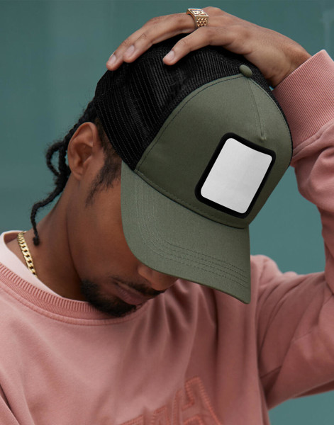 Appliqué Patch 5 Panel Trucker - Black / Stone / ONE SIZE