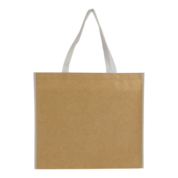 Not Woven Laminated Shopping Bag With Long Colored Handles And Gusset - White