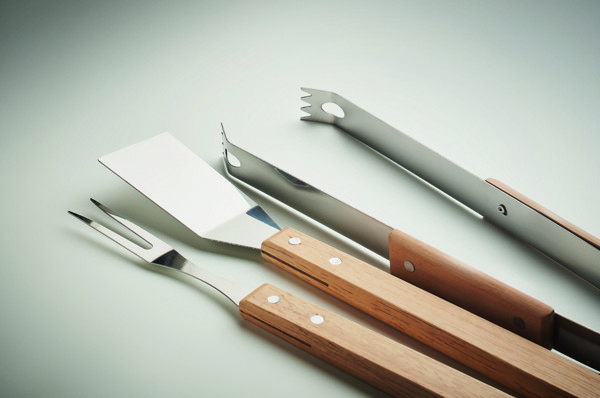Smokey BBQ set oakwood handles, stainless steel