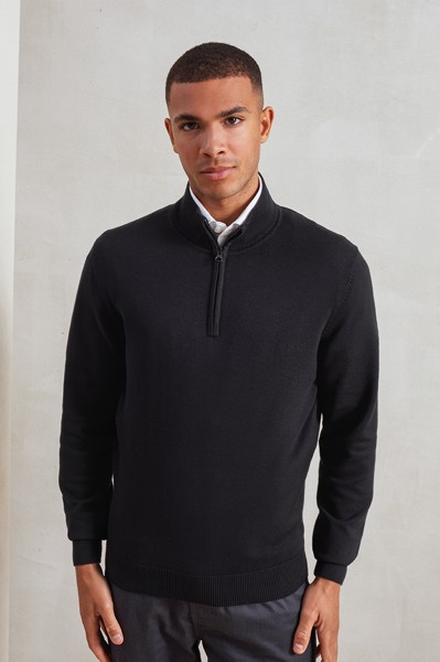 Men's Quarter-Zip Knitted Sweater - Black / XL
