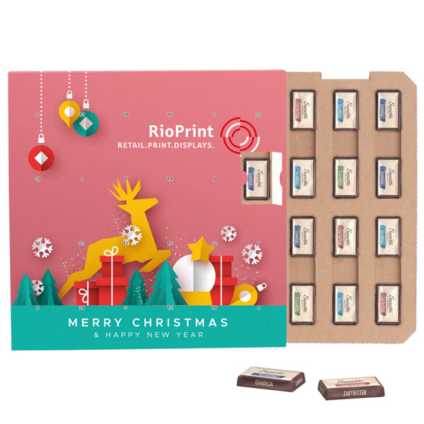 Täfelchen Adventskalender ECO, Papierblister, Sarotti Schokotäfelchen | 24 Sarotti Schokoladentäfelchen, 4 Sorten , 100 g