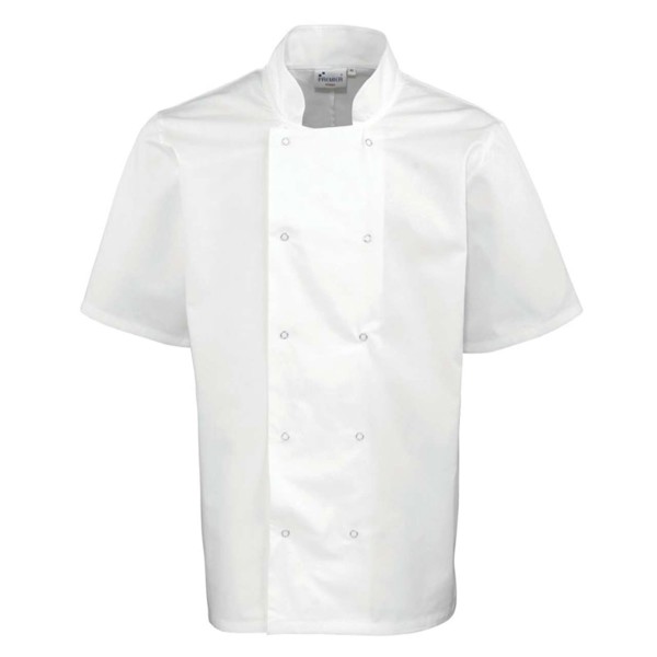 Chef's Short Sleeve Stud Jacket - White / XL