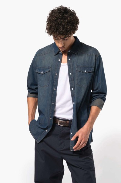 Men's Long-Sleeved Denim Shirt - S
