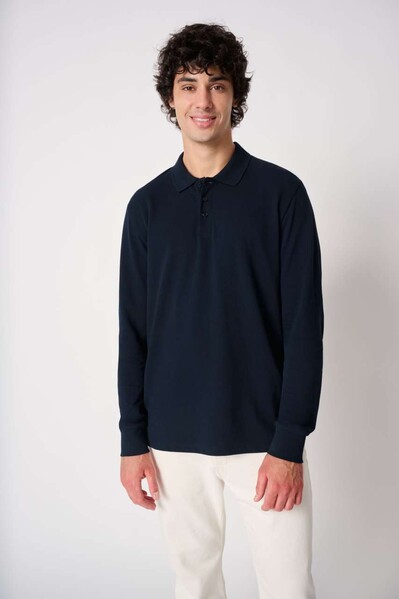 Men's Pique Long-Sleeves Polo Shirt - Ideal White / 2XL
