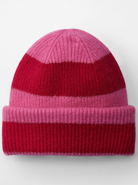 Colour Block Beanie - True Pink / Classic Red