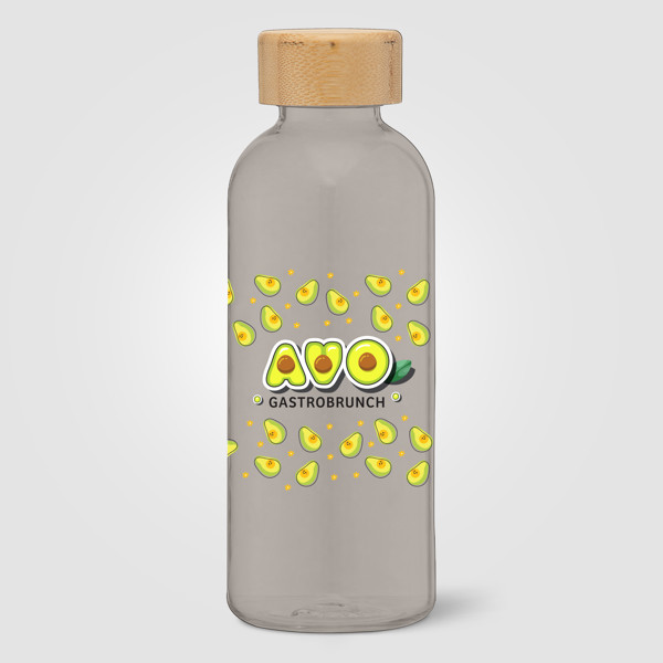 Gourde Strom en rPET de 650 ml avec couvercle en bambou - Gris Fumée / Jet d’encre 4 couleurs