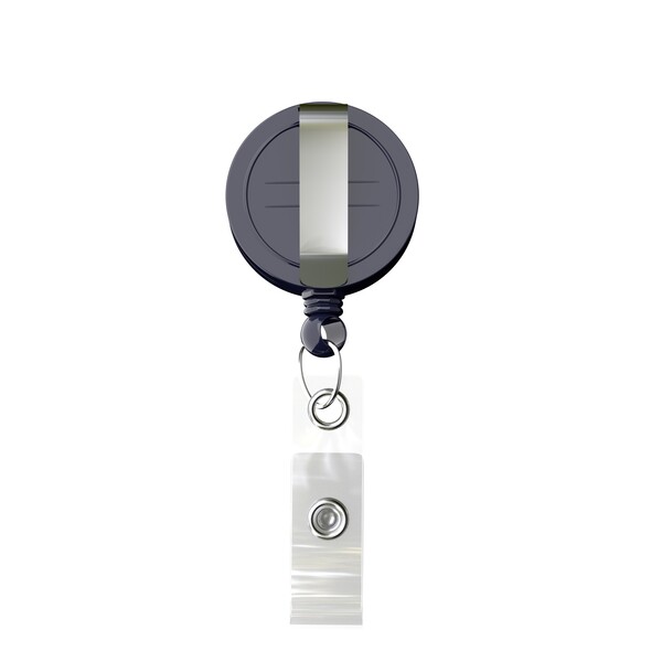 Carretel retrátil para crachás em formato redondo com logotipo de ⌀2cm - Cor integral / Azul escuro frio / Belt clip